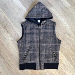 Like New Prana Reversible Tweed/Black Hoodie Vest Womens M